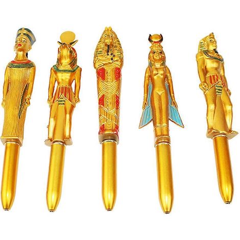 Lot de 5 stylos à bille créatifs en forme de pharaon égyptien, motif aléatoire, pour activités promotionnelles, cadeaux pour la maison, les magasins et l'école.