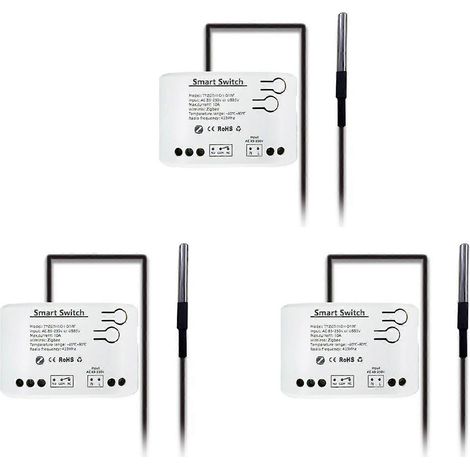 Lot de 3 interrupteurs intelligents Tuya Zigbee avec capteur de température, relais Zigbee à contact sec passif, compatibles avec Home Assistant, 85-250 V CA. (1/5)
