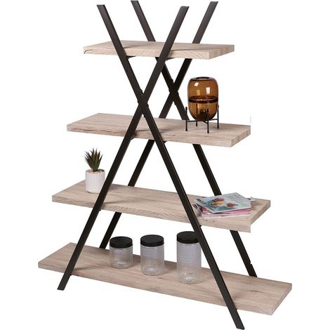 Pyramidenregal mit 4 Ebenen, Kollektion DARYL – Industriestil, Eichen- und Schwarzfarben