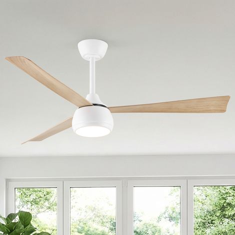 Parrot Uncle 132 cm LED Deckenventilator mit Beleuchtung, 3 Flügel, leiser DC-Motor, dimmbar, Umkehrfunktion, 3 Farbtemperaturen, 6 Geschwindigkeiten, Fernbedienung, Holzoptik