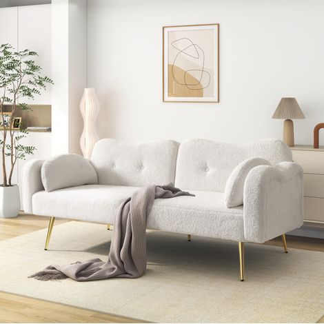 Divano letto 155/85,5 cm bianco con design a nuvola, schienale reclinabile e 2 cuscini (1/5)
