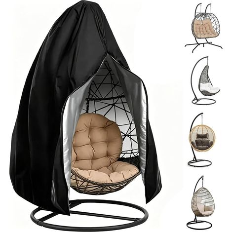 Housse de fauteuil suspendu, noire, 190 x 115 cm, tissu Oxford, résistante aux intempéries, pour fauteuil suspendu, convient pour l'extérieur (1/5)