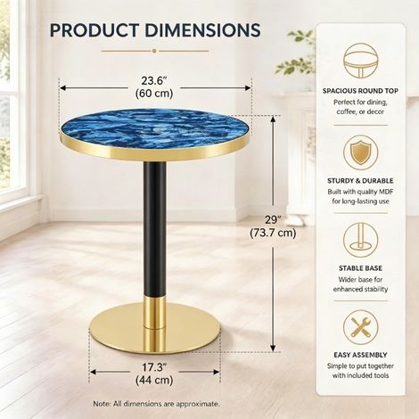 Table d'appoint ronde effet marbre, bord doré, piètement noir ou doré, parfaite comme table basse ou table de nuit, plateau luxueux et polyvalent, finition brillante (1/5)