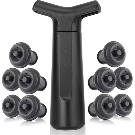 Bouchon de vin réutilisable avec pompe à vide – Lot de 6 bouchons – Conserve le vin sous vide – Compatible bouteilles standard (1/5)
