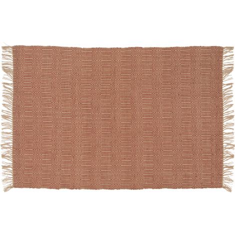 Tapis à franges en jute naturel tissé main terracotta 200 x 290 cm