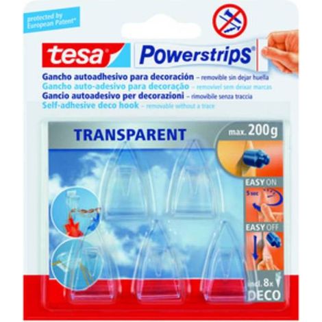 10 x GANCIO ADESIVO TESA POWERSTRIPS TRASPARENTE 5 PZ