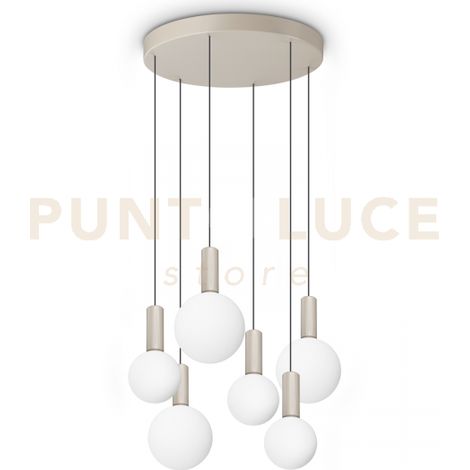 ODEON SOSPENSIONE LED 3000K 39W  5500 lm 6 LUCI BIANCO IN METALLO E VETRO SOFFIATO TONDA