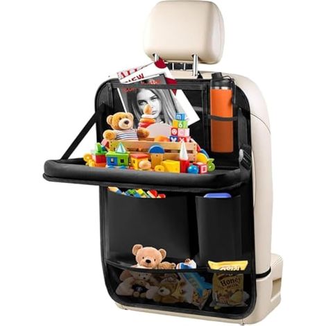 Organisateur de voiture pour enfant avec plateau pliable, protection imperméable pour siège arrière, rangement de voiture avec poche transparente pour tablette et multiples poches, organisateur de siè (1/5)