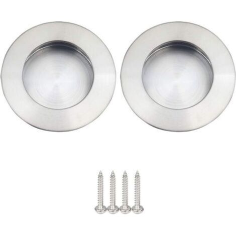 Set di 2 maniglie rotonde a incasso per porte scorrevoli, in acciaio inox satinato spazzolato, argento