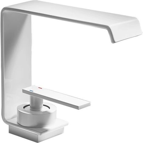 Modern and elegant single-hole mixer tap, hot and cold water, suitable for bathroom sink, white (1/4)