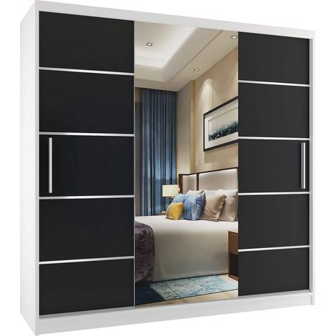 Schiebeschrank Belini 200 cm Mit Schubladen mit Spiegel schwarz Ebenholz dunkel Hersteller (1/3)