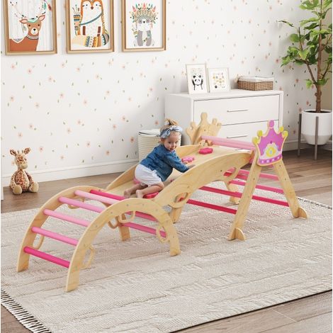 Gioco da arrampicata per bambini 8 in 1 in legno principessa rosa 50 kg DESVIAE (1/5)