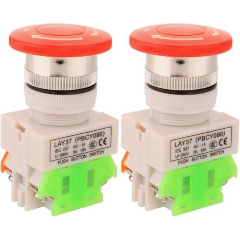 2 pieces AC 10A 22 mm emergency stop push button NO/NC red mushroom head