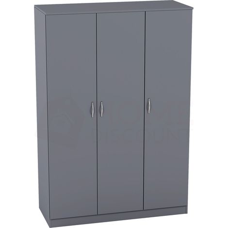 Riano 3 Door Wardrobe With Hanging Rail & Storage Shelf, Grey