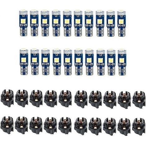 Lot de 20 LED T5 blanches pour tableau de bord de voiture, avec douille à verrouillage par rotation. (1/5)