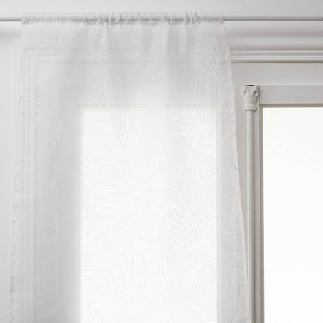 Atmosphera – Lot de 2 voilages vitrage blanc motifs de feuilles 60 x 120 cm – Ourlet passe-tringle – Lavable en machine à 30° (1/7)