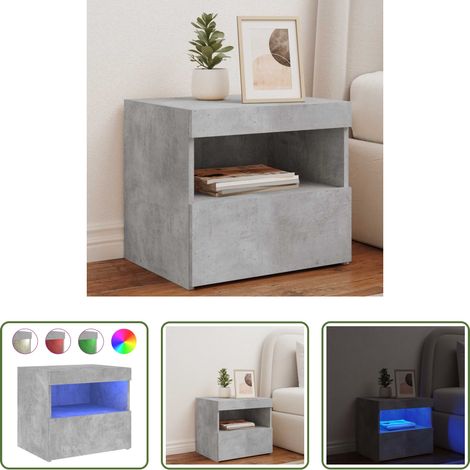 LED-Leuchten - Nachttisch mit LED-Leuchten Betongrau 50x40x45 cm (1/5)