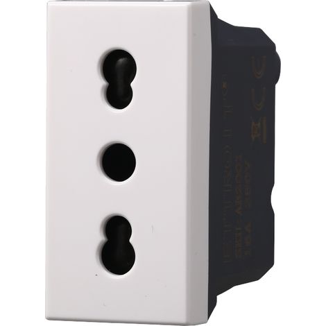 Presa bipasso compatibile Bticino Axolute 2P+T 10/16A 250V colore bianco Ettroit AB2001 (1/2)
