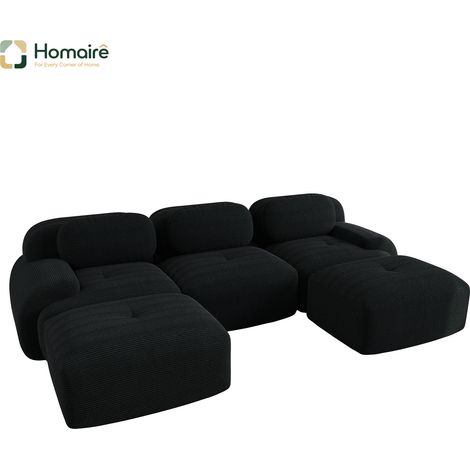 Canapé modulable en velours côtelé noir avec accoudoirs 298 x 178 x 75 cm HOMAIRE (1/4)