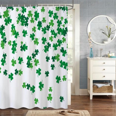 140x180cm Printemps Plante Rideau De Douche Décor Naturel de Luxuriant Trèfle Rideau De Douche pour Salle De Bain Tissu Polyester Imperméable Ensemble avec Crochets (1/4)