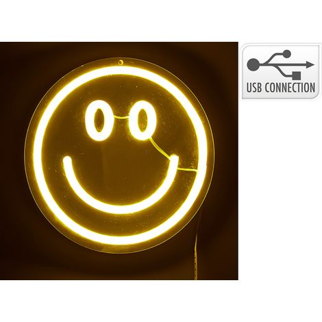 Lumière LED néon décorative visage - miroir, 20 x 20 cm