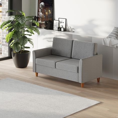 Sofá de 2 plazas, asiento de 119 cm, con cojines desenfundables, lino gris claro (1/5)