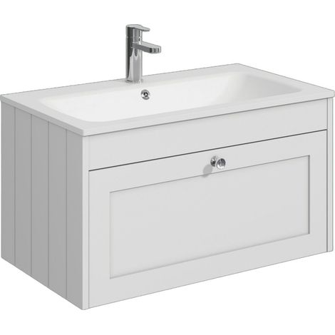 Balterley Butterton 800mm Wall Hung 1 Drawer Unit with Stone Basin 1 Tap Hole - Satin White (1/4)