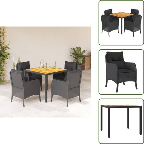 The Living Store 5-tlg. Garten-Essgruppe mit Kissen Schwarz Poly Rattan - Gartentisch (1/5)