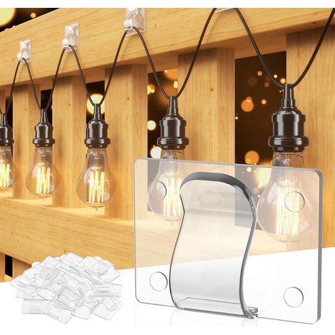 Lot de 60 Crochets pour Lumières D'extérieur, Guirlandes Lumineuses Clips Câbles Autocollants Éclairage Extérieur Noël, Terrasse, Jardin, Balcon - Hameçon Simple (1/5)