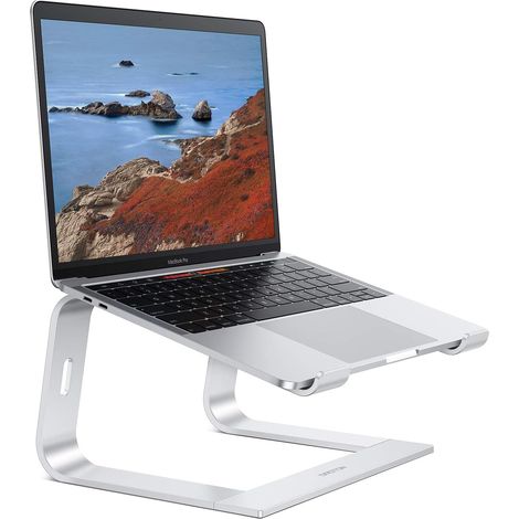 Support pour ordinateur portable en alliage d'aluminium, support ergonomique avec système de refroidissement compatible MacBook Pro/Air et tous PC, couleur argent (1/5)