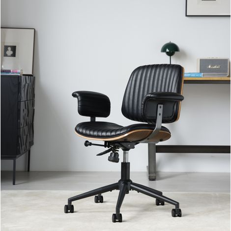 Silla de oficina de cuero negro, altura regulable, giratoria, con ruedas OKMYHOME (1/5)