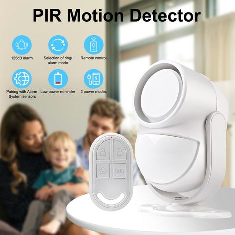 Alarme Detecteur de Mouvement, PIR Alarme Maison sans Fil avec Télécommande, Alarme antivol pour Maisons, Magasins, Bureaux, Voitures, Garage, Fonctionne sur Piles, 125dB (1/5)