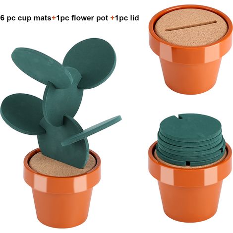 Lot de 6 dessous de verre cactus en pot, antidérapants, isolants thermiques, décoration de table et bureau, résistants à la chaleur. (1/5)