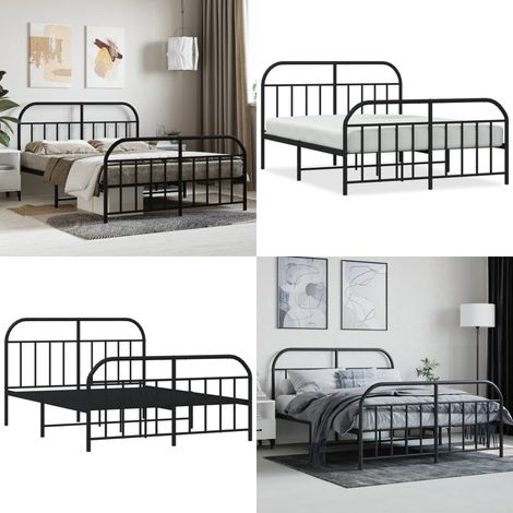 Cadre de lit métal sans matelas avec pied de lit noir 140x190cm - Cadre De Lit - Lit Double - Lit Metal - Lit Noir - Meuble Chambre - Home & Living (1/5)