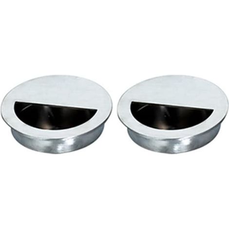 Lot de 2 poignées de porte encastrées avec vis de fixation, poignées rondes en acier inoxydable argenté pour placard, armoire, tiroir, armoire coulissante, commode, placard [diamètre 65mm] (1/5)