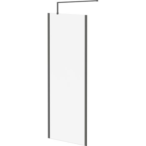 Colore 8mm Clear Glass Gunmetal Grey 1850mm x 760mm Walk In Shower Screen including Wall Channel with End Profile and Support Bar (1/5)