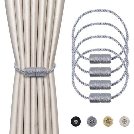 4 Pièces Magnétiques Embrasses de Rideaux Gris Tressées Boucle de Rideau Aimanté Attache Rideau Corde de Rideau de 45 cm - Accessoires de Rideaux pour la Décoration de la Maison (1/5)