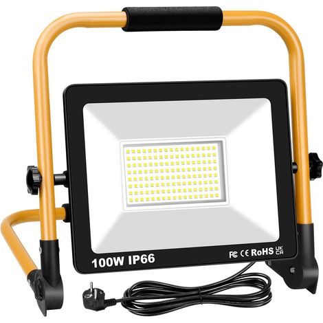 Projecteur de Chantier LED 100W,Lampe Chantier avec Prise,Lampe d'extérieur Pliable Portable Projecteur LED,Projecteur LED Lampe de Patio Garage Terrasse Jardin Chantier,Lumière Blanche 6500K (1/5)