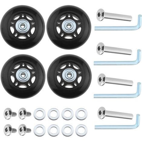 Lot de 2 roues pivotantes en caoutchouc 60 x 18 mm avec clé à molette, essieux de rechange pour valise, chariot, Noir , 60x18mm (1/5)