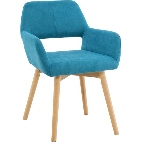 Mid-Century Sessel mit Holzbeinen, gepolsterter Schreibtischstuhl ohne Räder, blaugrün (1/5)