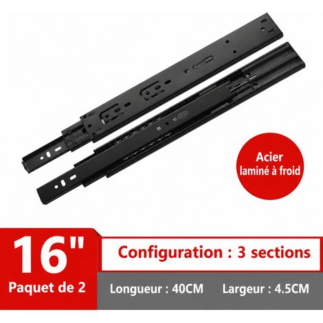 Glissières de tiroir télescopiques 400 mm en acier noir avec amortisseur double ressort 4512 16 400mm – Livraison gratuite