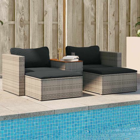 5 Piece Garden Sofa Set with Cushions Grey Poly Rattan Acacia vidaXL (1/5)