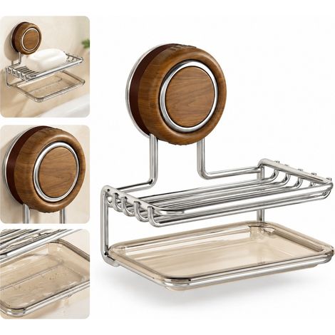 1 Piece Porte-Savon en Acier Inoxydable avec Ventouse, 14,5 x 8,5 x 13,3 cm, Support Mural pour Lavabo Salle de Bain Douche et Cuisine (1/5)