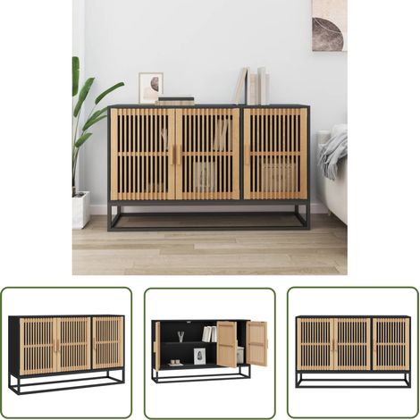 The Living Store Buffet noir 105x30x65 cm bois d'ingénierie - Buffet Noir - Armoire Rangement - Meuble Salon - Mobilier Intérieur - Commode (1/5)