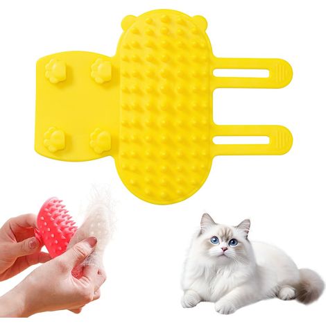Palo de aseo para gatos, cepillo de aseo personal y juguete interactivo para gatos, dispositivo de aseo de silicona para gatos de pelo largo de interior (amarillo, 1 pieza)