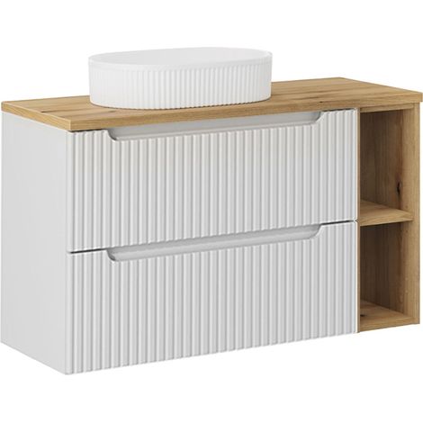 Meuble simple vasque 100cm 2 tiroirs 2 niches Riva Blanc et Bois (1/5)