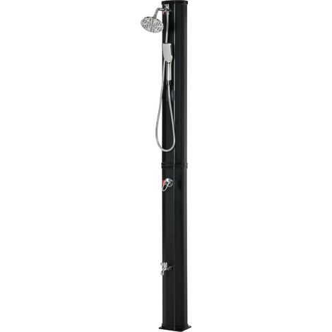 Douche solaire d'extérieur réservoir 35L pression max. 3,5 bar, mitigeur, grand pommeau, douchette, robinet à pieds