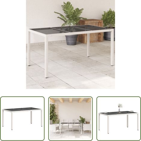 Gartentisch - Gartentisch mit Glasplatte Weiß 150x90x75 cm Poly Rattan (1/5)