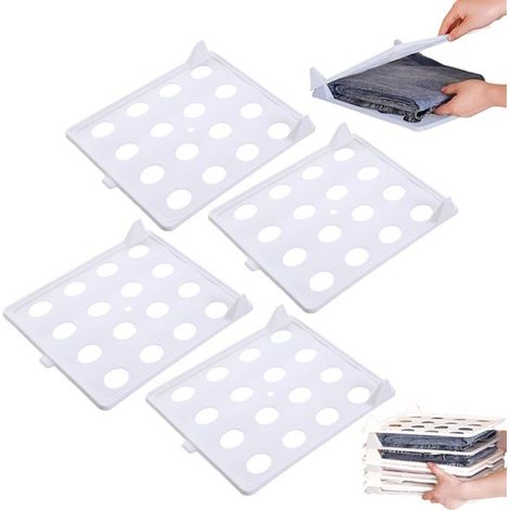 Lot de 4 - Portant à vêtements pliable - Organisateur de vêtements - Portant pliable pour enfants et adultes - Organisateur de garde-robe - Organisateur de vêtements - Blanc - Convient pour T-shirts, (1/5)