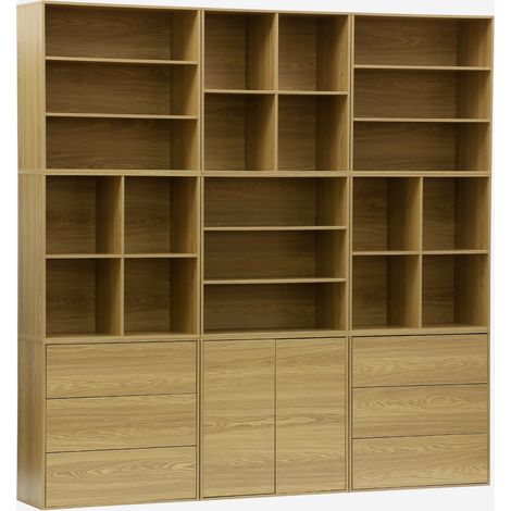 Kit estantería o biblioteca modular decorativa madera con 9 elementos